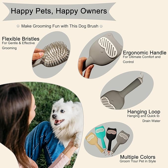 Soft Bristle Cat-Ear Puppy Brush Small Dogs Gentle Comb Grooming Tool Yorkie Shih Tzu Maltipoo Maltese (Grey)
