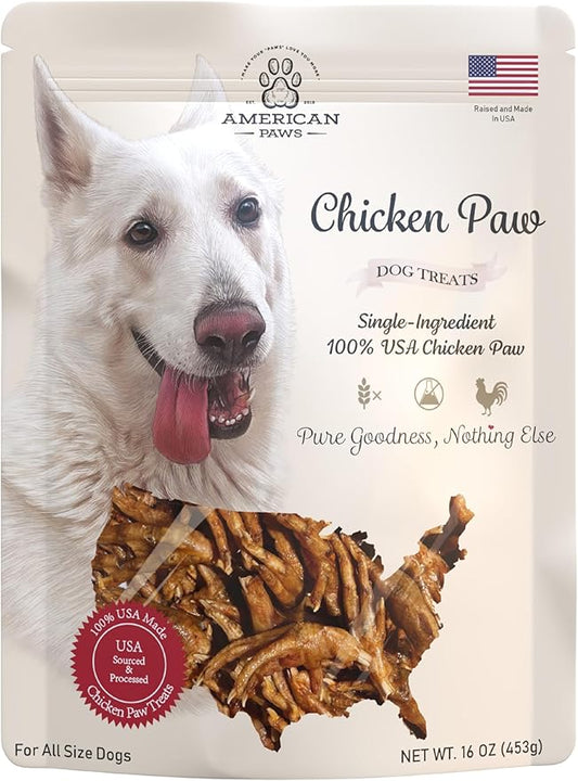 American Paws Dehydrated Chicken Feet Dog Treats, Only One Ingredient, No Additives, Made and Sourced in USA, (About 28-Pack), 1lb