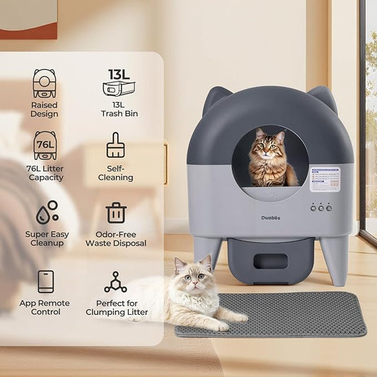 Self Cleaning Litter Box Automatic: Extra Large Self-Cleaning for Multiple Cats - APP-Controlled with Smart Sensors - Odor-Free - Safety Protection - Low Noise with Anti-Track Litter Mat