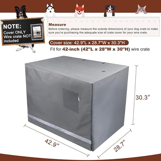 yotache Dog Crate Cover for 42" Large Double Door Cage (not Include), 600D Polyester Privacy Pet Kennel Cover, Machine Wash & Dry, Gray