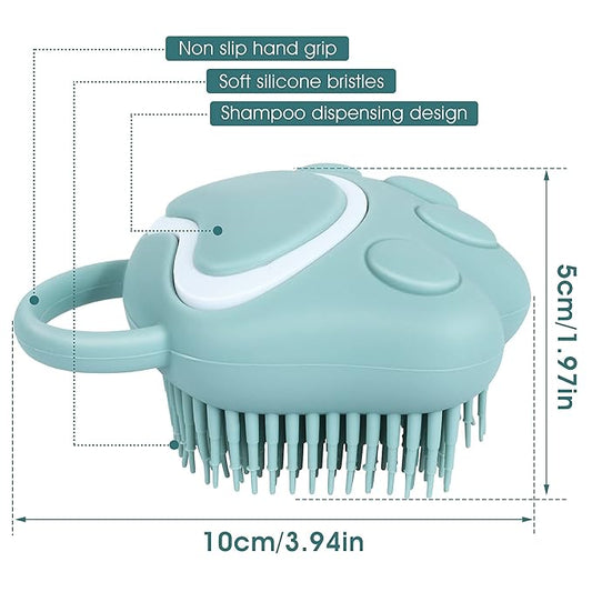 Molain Pet Grooming Brush, Silicone Rubber Dog Bath Brush Comb, Soft Silicone Puppy Massage Brush Hair Fur Grooming Cleaning Brush with Shampoo Dispenser, Blue