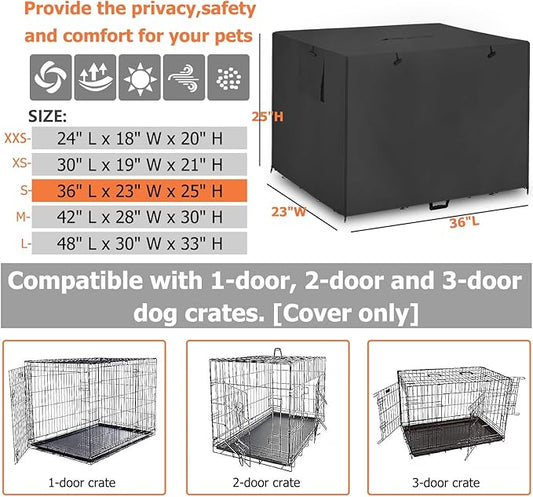 36 Inch Wire Dog Crate Cover,Durable Windproof Privacy Polyester Pet Kennel Covers,Breathable Blackout Cover for 1/2/3 Door Dog Cage. (36" L x 23" W x 25" H,Black)
