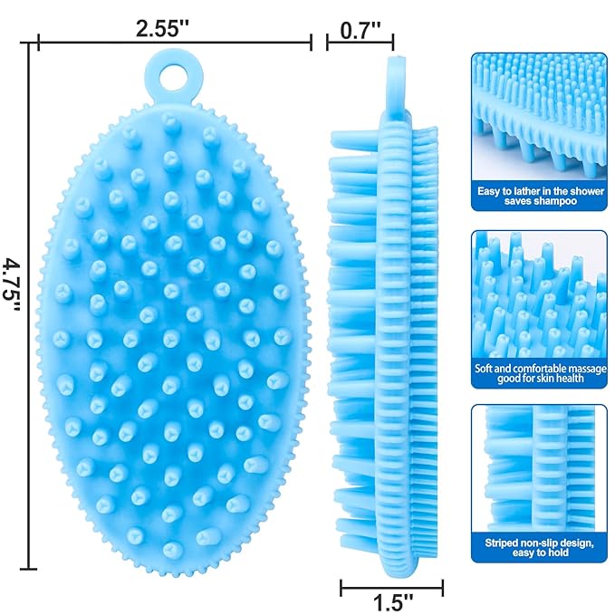 ROPO Dog Shampoo Brush, Dog Bath Brush & Dogs Shower, Dog Hand Brush for Grooming, Dog Scrubber for Bath, Dog Wash Brush (Blue)