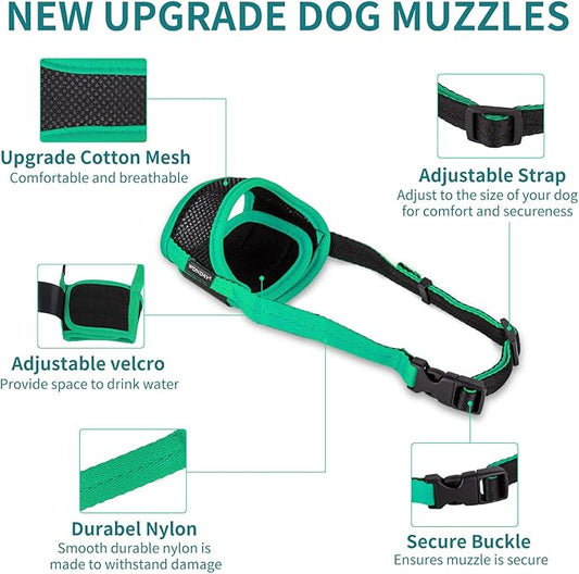 Dog Muzzle for Small Medium Large Dogs, Dog Muzzles for Biting Barking and Chewing Puppy Muzzle Nylon Soft Mesh Breathable Adjustable Loop Muzzle Anti-Dropping (L, Green)
