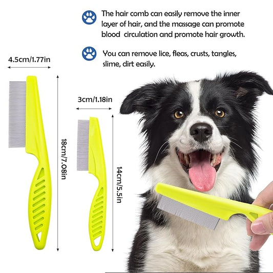 12 Pcs Pet Hair Comb Flea Comb for Dogs Cats Remover Tool with Stainless Steel Teeth Metal Flea Comb for Pet Supplies Remove Tear Stain Knots Crust Mucus (Multicolor)