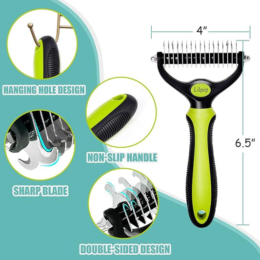 Pet Grooming Tool, Double-Sided Professional Grade Undercoat rake for pet tangles and mat Removal, Safe dehairing Comb and Depilation Tool