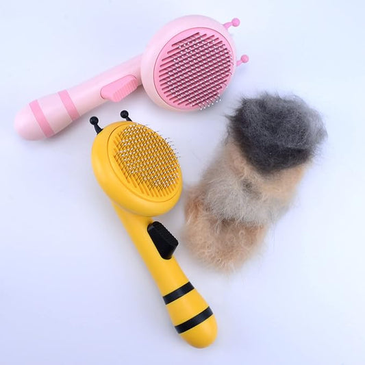 Cat Self Cleaning Slicker Brush, Cat Grooming Brush, Short and Long Haired remover for Dogs and Cats, Slicker Brush Removes Loose Undercoat & Tangled Hair (Bee-pink)