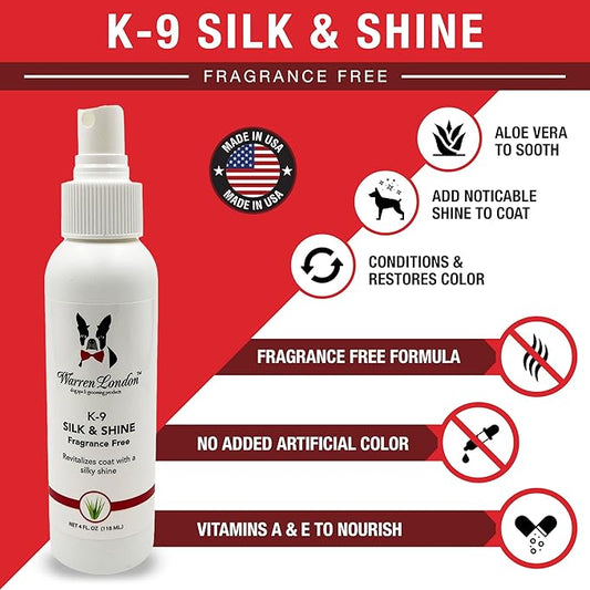 Warren London K9 Silk & Shine – Easy to Use Leave in Conditioner for Your Dog’s Soft Bright Coat – No Fragrance, Spray Bottle, Made in The USA – 4oz