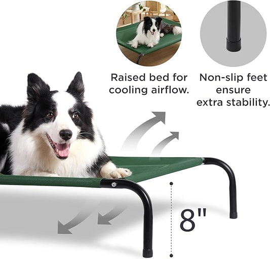 Bedsure Large Elevated Cooling Outdoor Dog Bed - Raised Dog Cots Beds for Large Dogs, Portable Indoor & Outdoor Pet Hammock Bed with Skid-Resistant Feet, Frame with Breathable Mesh, Green, 49 inches