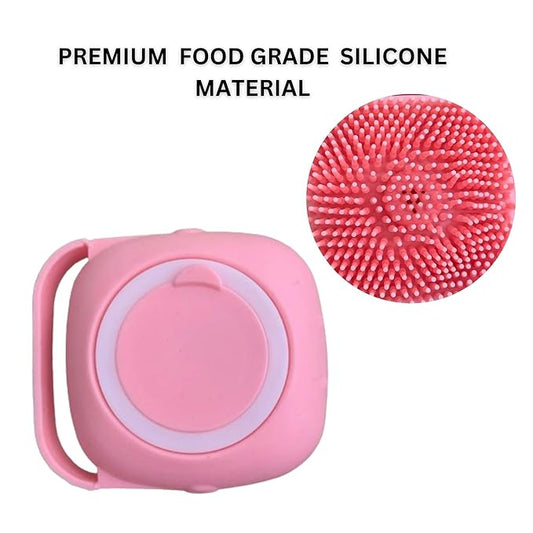 Dog Bath Brush & Shampoo Dispenser with 2 in 1 Pet Bathing Brush, Pink and Green