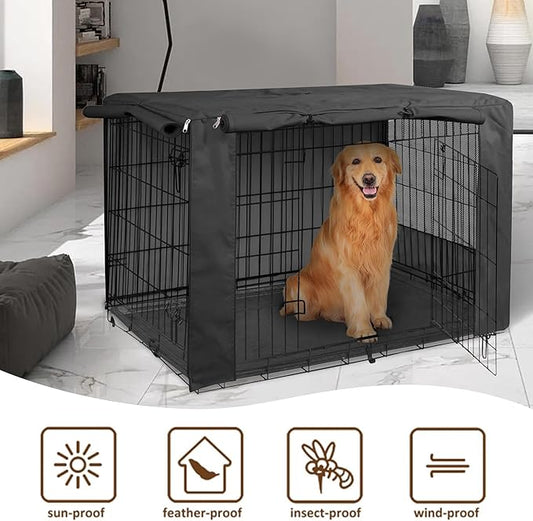 HiCaptain Black Dog Crate Cover for 30 Inches Wire Crates, Heavy-Duty Polyester Indoor Dog Kennel Cover Universal Fit for 1 2 Doors Standard Metal Cage (Black)