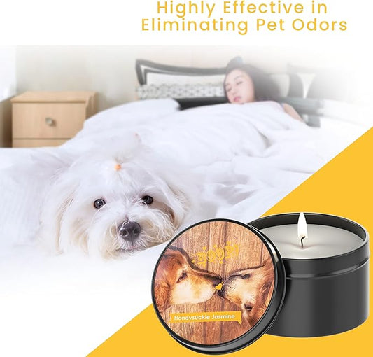 Scented Candle in Tin - Handcrafted Aromatherapy Candle for Pets - Pet-Friendly and No Harsh Chemicals Soy Candle - Burns up to 60 Hours - Honeysuckle Jasmine