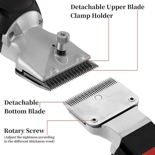DUCKBOY Heavy Duty Clippers for Thick Coats Animals, 500W Professional Electric Shearing Machine for Horse Pony Cattle and Large Dogs Livestocks Grooming, 6 Speed & 2 Detachable Shearing Blades