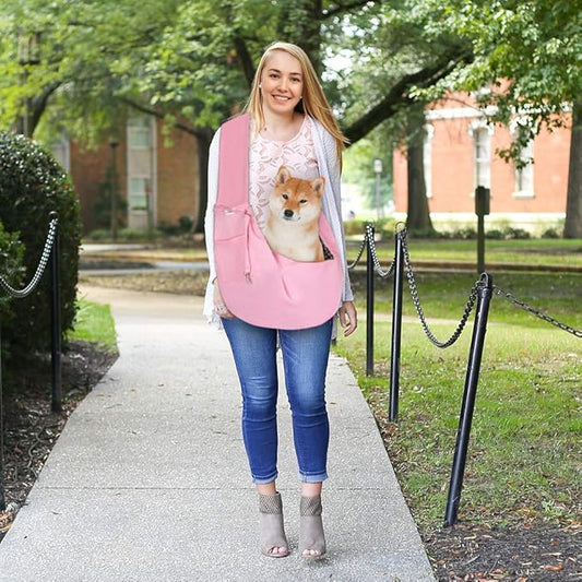 FDJASGY Small Pet Sling Carrier-Hands Free Reversible Pet Papoose Bag Tote Bag with a Pocket Safety Belt Dog Cat for Outdoor Travel Pink