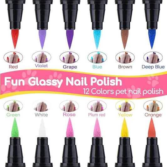 Dog Nail Polish, Dog Nail Polish Pens Quick Dry-12 Colors, Pet Nail Polish Set for Dogs, DIY Dogs Puppy Nails, Dog Safe Nail Polish Non Toxic, Odorless, Easy to Applyt