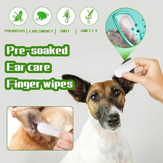 PET Ear Cleaner Finger Wipes, Ear Finger Wipes, Ear Cleaning Finger Wipes for Dogs & Cats, Gently Removes Dirt & Odor, Dissolves Wax Build-Up, Easy to Use, Natural Ingredients - 55 Count