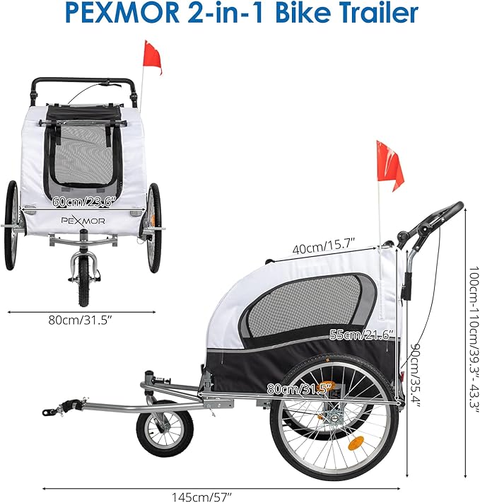 PEXMOR 2-in-1 Dog Bike Trailer,Pet Stroller Dog Trailer for Bicycle w/Universal Hitch,Pet Cart Bike Wagon Cargo Carrier for Dog Shock Absorber & Universal Wheel