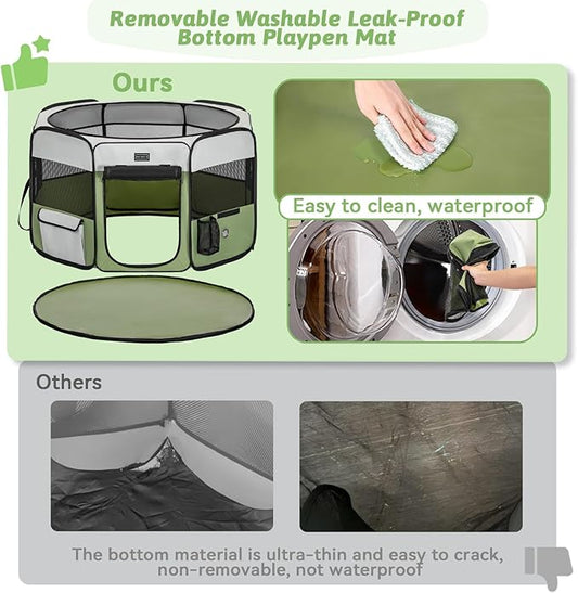 PETSFIT Portable Dog Playpen, 29" Dia Puppy Playpen with Zipper Removable Mesh Top Cover and Leakproof Playpen Bottom Mat-Cat Playpen Indoor/Outdoor for Cats,Dogs&Small Animals
