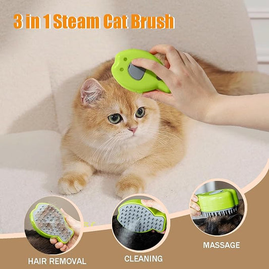 Cat Steam Brush,3 in 1 Steamy Cat Brush for Shedding,Steamy Cat Brush for Long & Short Haired Cats & Dogs, Pets Grooming Portable Pet Hair Removal Tool,Green