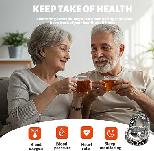 Smart Health Ring for Women Men, Smart Ring Fitness Tracker for iOS Android, Heart Rate, Blood Oxygen, Blood Pressure, Sleep Monitoring,5ATM Waterproof, No Subscription Fee (Silver, 12#)