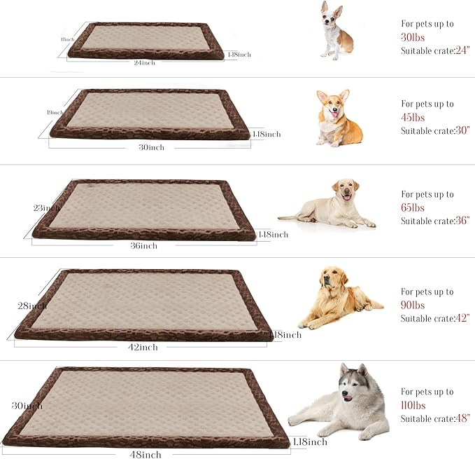 Large Dog Crate Pad 36 inch Memory Foam Dog Kennel Bed Soft Flannel Washable Anti Slip Puppy Sleeping Mat,Brown