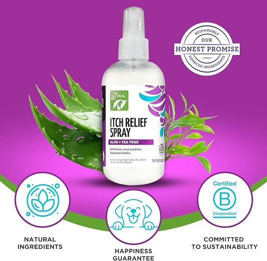 Only Natural Pet Itch Relief Spray with Aloe + Tea Tree for Dogs, Anti Itch Spray for Dogs Allergies to Soothe Dry Irritated Skin and Itchy Skin Relief - 8 oz