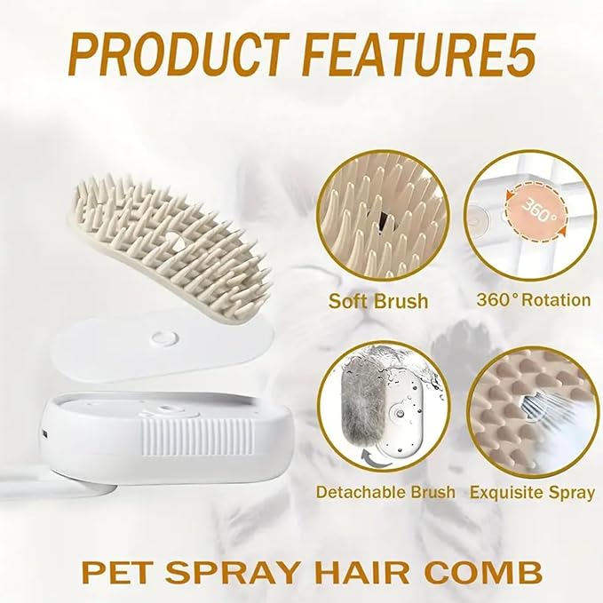 Pet hair removal brush,4-in-1 Cat Steam Brush for Hair Removal,Anti-static pet steam brush,Rechargeable Massage Comb with Spray Function for Dogs and Cats,Clean, Shedding & Grooming All in One