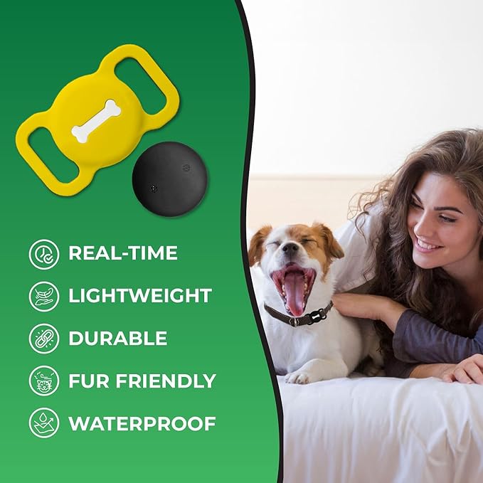 Smart Pet Tracker, Dog Tracker with Collar Holder, Smart Tag for Seamless Location Tracking, Work with Find My, Not GPS Tracker (Yellow)
