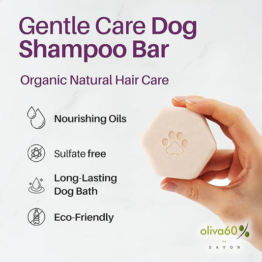 Natural Dog Shampoo Bar with Colloidal Oatmeal, Lavender, and Vanilla | Eco-Friendly, Long-Lasting Dog Bath | Sensitive Skin | Sulfate-Free, Nourishing Oils for Shiny Coat | Dog Essentials | Oliva 60