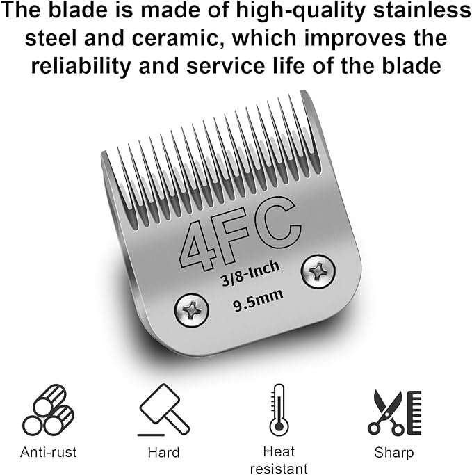 4FC Detachable Pet Clipper Replacement Blades Compatible with Andis/Oster A5/Wahl KM10 Series Dog Clipper,Made of Ceramic Blade & Stainless Steel Blade,Size 4FC Cut Length 3/8-Inch(2 Pack)