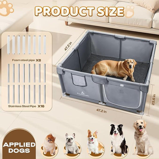 Whelping Box for Dogs and Puppies 47"x47"x24" - Tear-Resistant Oxford Fabric Dog Playpen with Suction Cups & 5-Piece Puppy Care Kit for Medium/Large Breed Dogs
