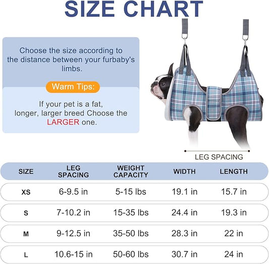 BEAUTYZOO Dog Grooming Hammock, Small Dog Sling for Nail Trimming, Dog Hanging Harness for Claw Care with Thick Fabric Neck Support Wide Strap Restraint Cat Grooming Hammock, Blue XS