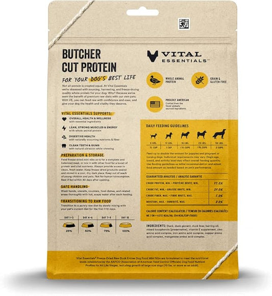 Vital Essentials Freeze Dried Raw Dog Food, Duck Mini Nibs Entree, 14 oz