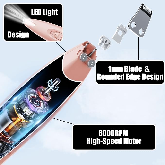 KIKETECH LED Dog Paw Trimmer - Cordless, Low Noise Dog Clippers for Grooming, Rechargeable Small Area Shaver for Cats, Soft Red
