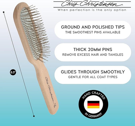 Chris Christensen Brush & Comb Bundle - Original Series 20 mm Oblong and Oval Pin Brush + 000 7.5 in Greyhound Style Fine/Coarse Comb, Groom Like a Professional