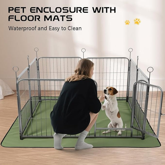 Lekesky Puppy Playpen for Dogs Indoor Small, 24 Inch 8 Panels Dog Play Pen with Bottom Mat, Heavy Duty Metal Pet Playpen for Puppys and Doggies, Black Silver