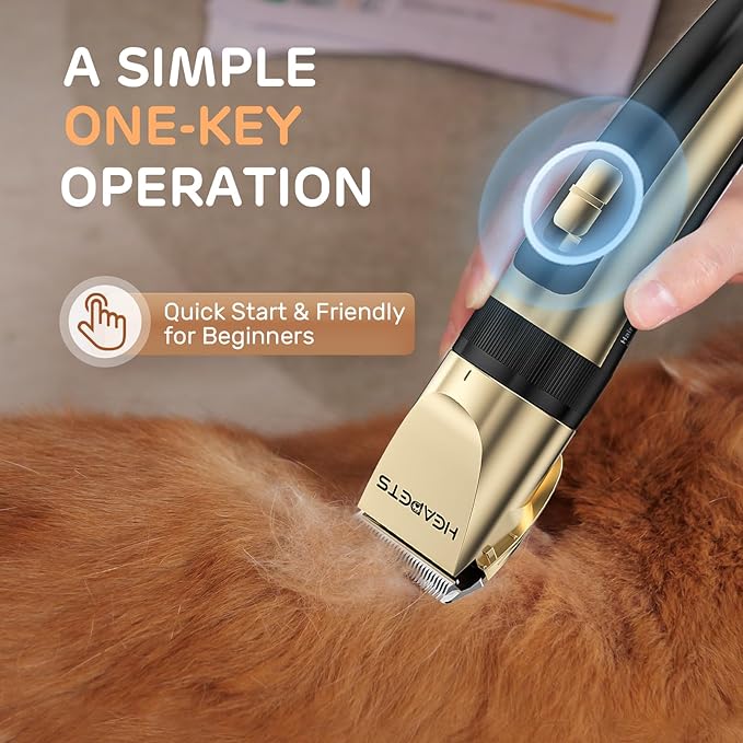 Dog Grooming Clippers, Low Noise, Electric Quiet, Adjustable Clipper Comb, Rechargeable Cordless Dog Hair Clippers for Dogs Cats Pets, Gold