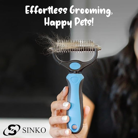 Undercoat Rake for Dogs & Cats, Dematting Comb with Extra Wide Double-Sided Stainless Teeth for Detangling, Deshedding, Brushing & Removing Shed Fur, Knots, Mats, and Tangles in Pets (Brush and comb)