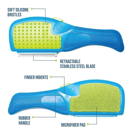 Pet Grooming Brush/Grooming Rakes for Dogs & Cats, Dematting Comb, Topcoat & Undercoat Rake, Deshedding Tool (Blue)