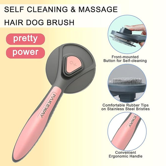 Pet Deshedding Brush Set, Undercoat Rake for Dogs & Cats - Double Sided Brush for Shedding and Dematting Comb Grooming Tool kit - Nail Clippers & Nail File Kit (4Pack) Pink