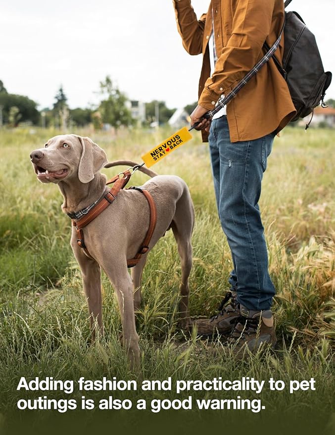 Yellow Nervous Stay Back Dog Leash Sleeve, Reactive Dog Tags Dog Leash Sleeve Alert Hanging ID Patch Tag Dog Bike Leash Sleeve, Pet Dog Birthday Service Dog Leash Gift for Dog Owners