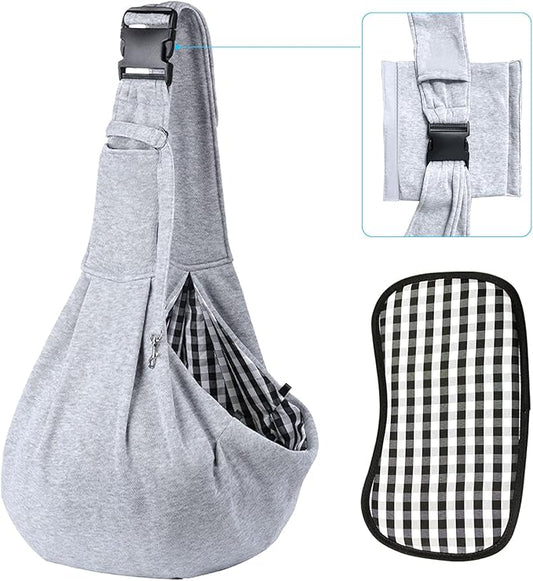 Dog Sling Cat Sling Carrier with Bottom Support, Kanemc Hands Free Sling Bag for 12Lbs Short Dog Small Puppy 16Lbs Clingy Cat Pets, Lightweight & Comfy (Gray)