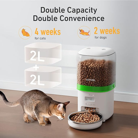 Automatic Cat Feeder - 4L Timed Auto Pet Feeder for Cat and Dog with Dry Food Dispenser, 180-day Battery Life, 1-6 Meals Per Day, 1-16 Portion, Desiccant Bag Keeps Food Fresh