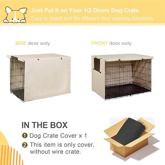 Explore Land 24 inches Dog Crate Cover Heavy Duty Polyester Pet Kennel Sunshade Universal Fit for Wire Cage (Light Tan)