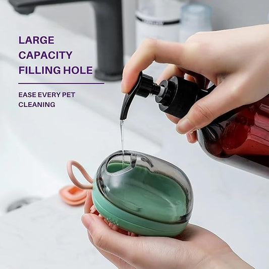 2-in-1 Pet Grooming Brush & Silicone Bath Massager for Dogs and Cats – Soft Bristle Deshedding Comb, Shampoo Dispenser, Skin-Friendly, Easy to Hold & Clean