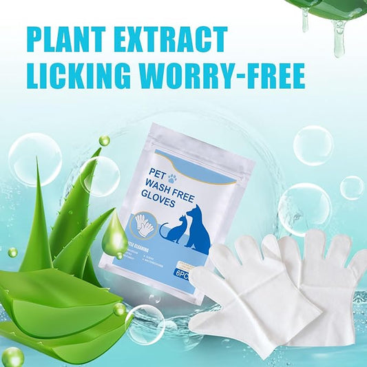 Pet Wash Free Grooming Gloves, 6Pcs Cleaning Cat Dog Wipes for Face, Ear, Eye, Paws Pet Body Rinse Free Gloves, No Rinse Thick Extra Puppy Wipes, Disposable Plant-Based Dog Bath Wipes