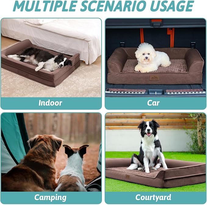 Orthopedic Dog Bed for Large Dogs,Washable Dog Sofa Beds Large, Supportive Foam Pet Couch Bed with Removable Washable Cover, Waterproof Lining and Nonskid Bottom, Brown (L,42" L x 30" W x 7.5" Th)