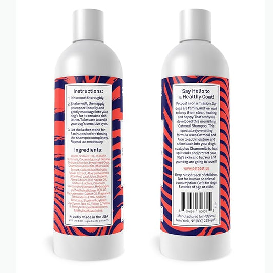 Petpost | Oatmeal & Chamomile Shampoo for Dogs with Dry Skin - Naturally Heals, Protects, Rejuvenates Dog Skin & Coat - Oatmeal, Chamomile, Aloe & Yucca Formula 16 oz.