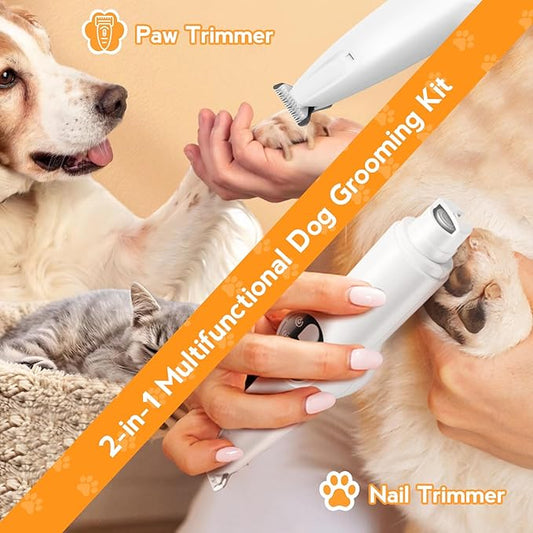 Dog Paw Trimmer for Grooming, 2 in 1 Dog Nail Trimmer with Light, Electric Dog Paw Hair Trimmer, Quiet Dog Clippers Grooming Kit, Paw Shavers for Dogs Feet, Safe Dog Nail Trimmer for Small Large Dogs