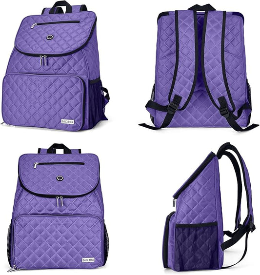 BAGLHER Dog Travel Bag Airline Approved Pet Supplies Backpack, Dog Travel Backpack with 2 Silicone Collapsible Bowls and 2 Food Baskets Purple